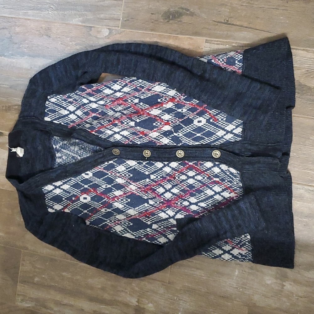Free People Oversized Wool Blend Argyle Button Cardigan - Foxtrot Knit Cardigan
